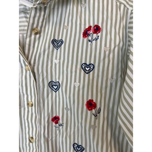 Koret City Blues Vintage Striped Button Down Blouse Hearts Stripes Small S - Picture 4 of 7